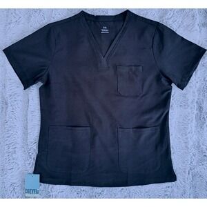 Cozyfit Women Black Scrub Top Medium V-Neck 3-Pocket Medical Nursing Workwear